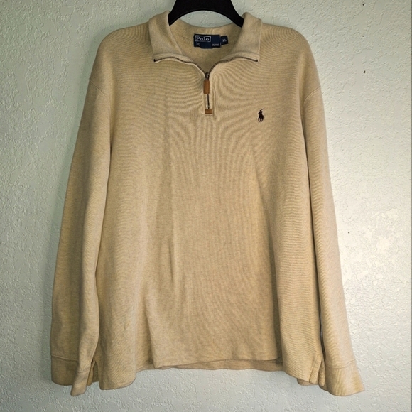 POLO RALPH LAUREN BEIGE HALF ZIP PULLOVER SWEATER Brown PONY (XL) - Picture 1 of 7